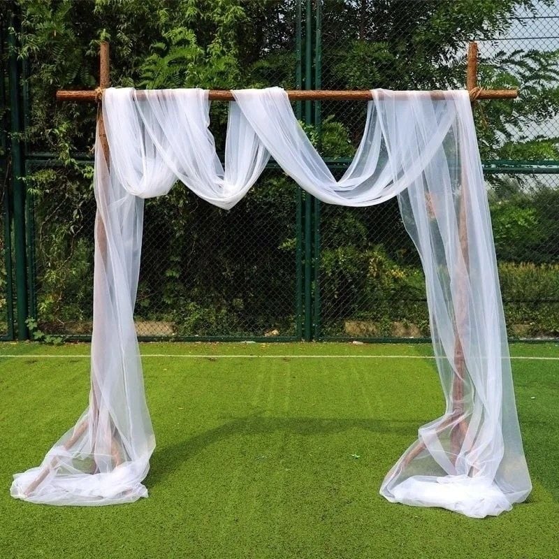 Сватбена арка с дървена рамка за открита употреба, украса за зона за посрещане и подиум, дървен квадратен държач за врата, тюл тъкан (Случай: Сватба; Внос: Не; Обработка и персонализация: Не; Бранд: Друг; Пакет: Друг)