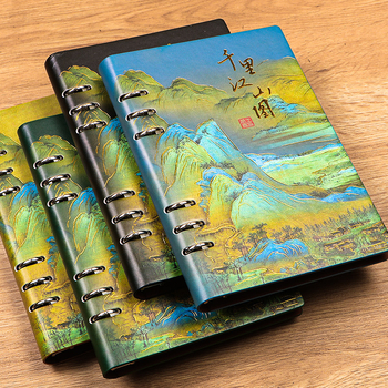 Notes u nacionalnom stilu s ilustracijom Thousand Miles Rivers and Mountains, s rastavljenim listovima, umjetnom kožom, Daolin papir 80 g/m², 100–200 stranica, poslovni uredski stil