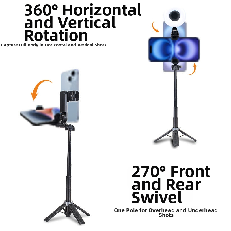 3-u-1 Selfie Štap Tripod Za Fotografije I Video S Bluetooth Daljinskim Upravljačem, LED Rasvjeta, ABS + Aluminijska Legura
