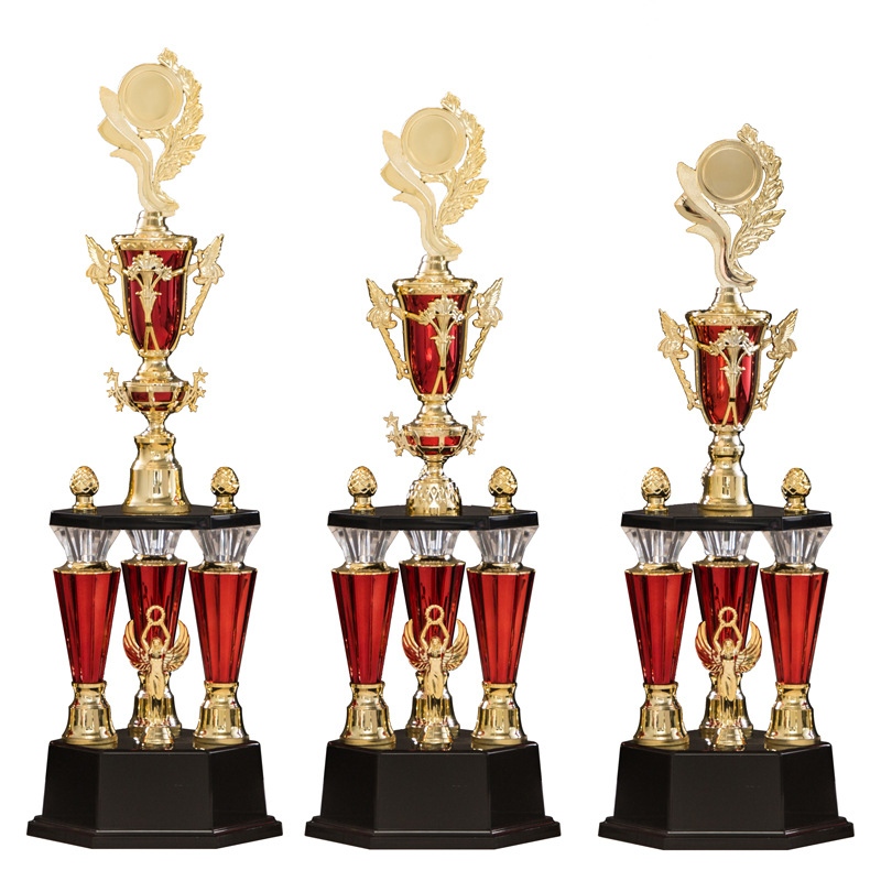 Trofeu plastic cu trei coloane, de înaltă calitate, personalizabil cu imprimare de logo, greutate 1,51 kg, destinat pentru premii și cadouri comemorative