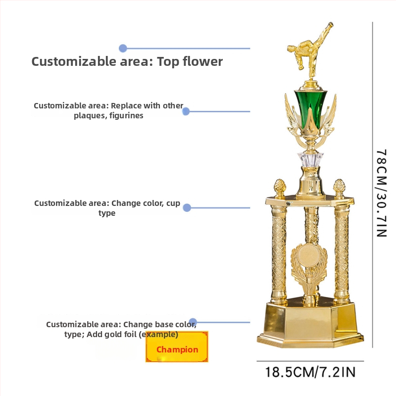 Trofej s tromi stĺpcami z plastu, vysokej kvality, s potlačou loga, hmotnosť 1,51 kg, prispôsobiteľný, určený pre ocenenia a pamätné dary