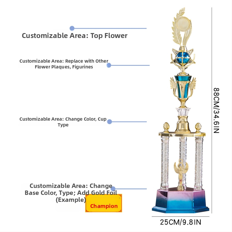 Trofej s tromi stĺpcami z plastu, vysokej kvality, s potlačou loga, hmotnosť 1,51 kg, prispôsobiteľný, určený pre ocenenia a pamätné dary