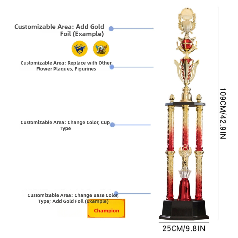 Trofej s tromi stĺpcami z plastu, vysokej kvality, s potlačou loga, hmotnosť 1,51 kg, prispôsobiteľný, určený pre ocenenia a pamätné dary