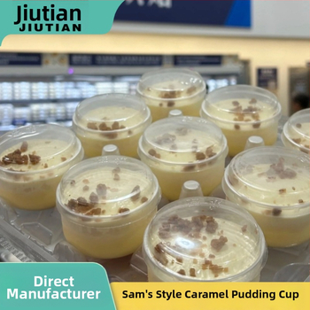Karamel puding čašica, otporna na visoke temperature jednokratna plastična šalica s poklopcem, uključuje vilicu i žlicu, za pakiranje deserata, PP plast, s logotipom