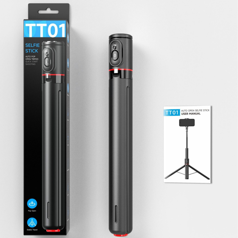 Bluetooth selfie štapić s integriranom stabilizacijom, rasvjetom za snimanje i daljinskim upravljačem — ABS + aluminijska legura