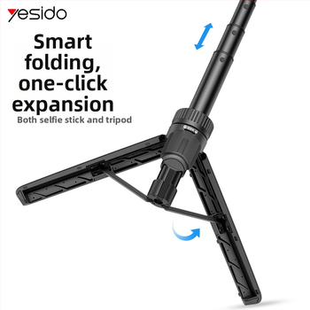 Yesido Selfie Stick Tripod s stabilizacijom slike; materijal PA6 + TPR + aluminijska legura; Bluetooth: Nije podržano
