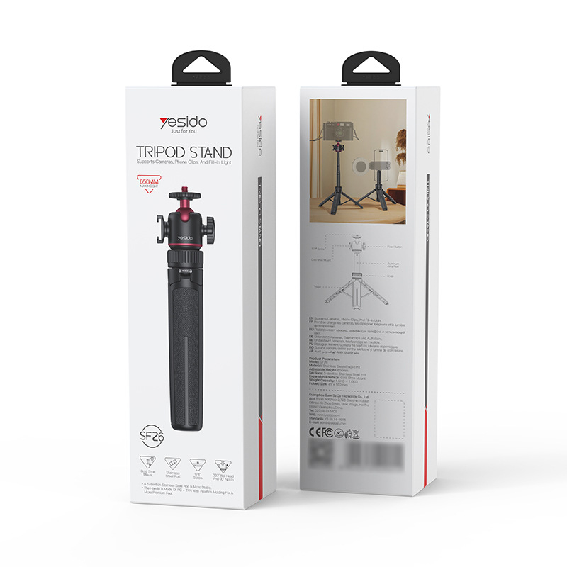 Yesido Selfie Stick Tripod s stabilizacijom slike; materijal PA6 + TPR + aluminijska legura; Bluetooth: Nije podržano