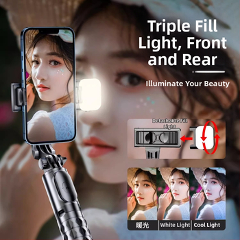 CYKE Bluetooth Selfie Stick με μικρή επιτραπέζια βάση για live streaming σε smartphone, ανοξείδωτο τρίποδο με LED φως, μοντέλο Q11, τηλεχειριστήριο περιλαμβάνεται