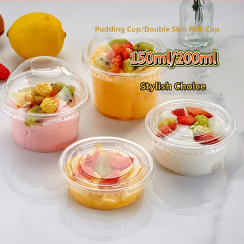 Jednokratna čašica za puding s poklopcem, 150 ml, prozirna PP čašica za deserte, kolače i napitke