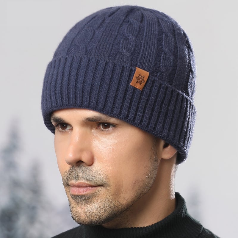 Set de iarnă pentru bărbați, format din trei piese, căciulă tricotată, eșarfă și mănuși cu căptușeală din fleece, îngroșat, rezistent la frig, pentru ciclism în aer liber