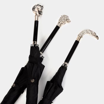 Εξωτερική ομπρέλα γκολφ με καλλιτεχνικό μοτίβο κεφαλής αλόγου, κεφαλής αετού και κρανίου· καμβάς σατέν 210Τ, ράβδοι από ανθρακονήματα, 8 ράβδοι, μακριά λαβή, χειροκίνητο άνοιγμα