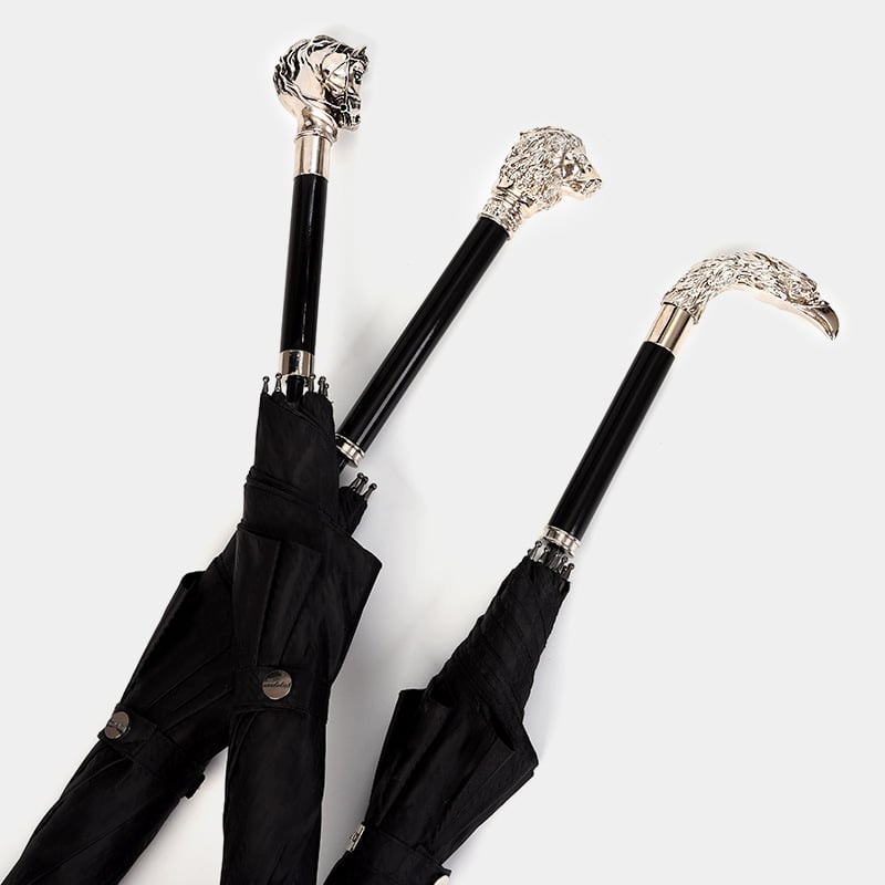 Εξωτερική ομπρέλα γκολφ με καλλιτεχνικό μοτίβο κεφαλής αλόγου, κεφαλής αετού και κρανίου· καμβάς σατέν 210Τ, ράβδοι από ανθρακονήματα, 8 ράβδοι, μακριά λαβή, χειροκίνητο άνοιγμα