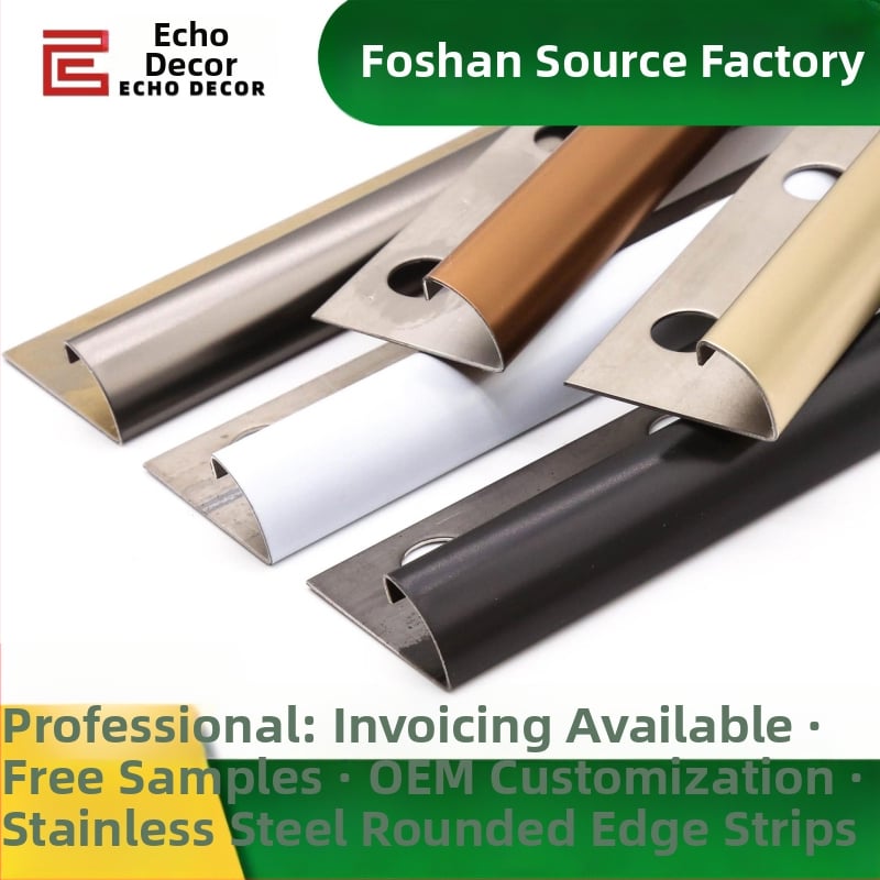 Rohová ochrana dlaždíc z 304 ocele, ESR-100, oblý okraj, zabudovaný lem, moderný minimalistický štýl