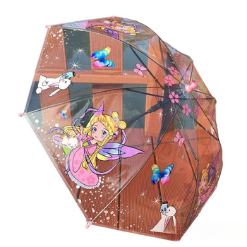 Dječji proziran kišobran – tema vatrogasnog auta i inženjerskog tima, karikatura dizajn, plastični okvir, držač i šipka