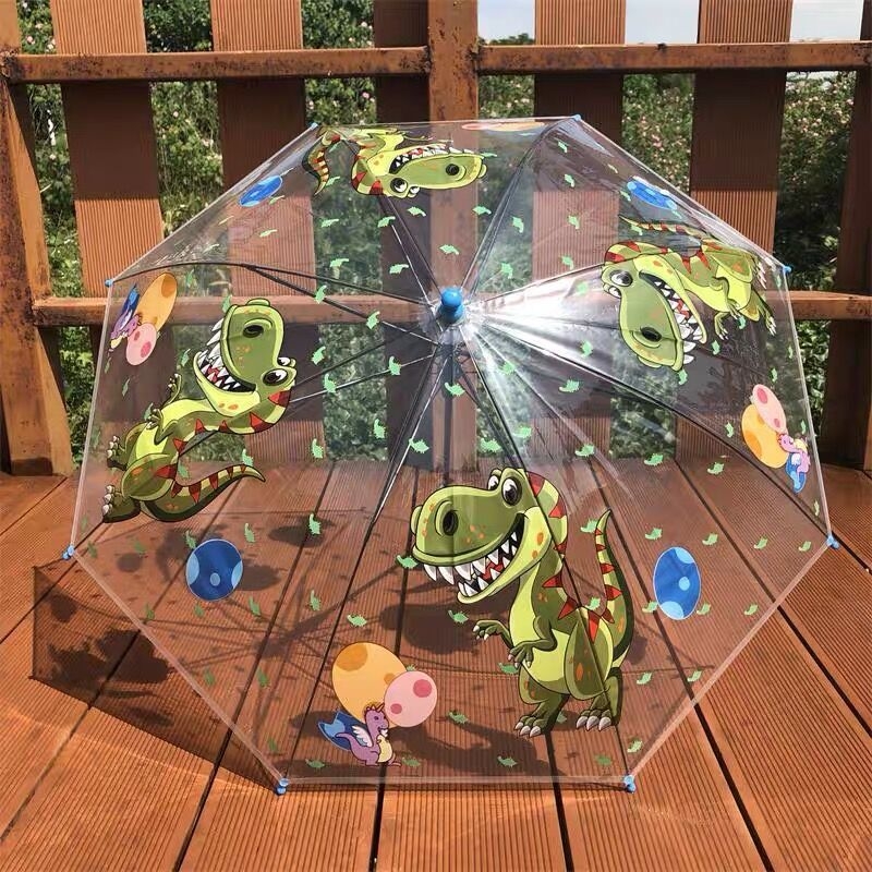 Dječji proziran kišobran – tema vatrogasnog auta i inženjerskog tima, karikatura dizajn, plastični okvir, držač i šipka