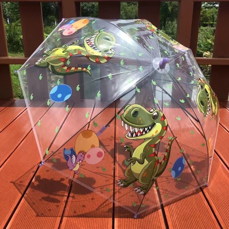 Dječji proziran kišobran – tema vatrogasnog auta i inženjerskog tima, karikatura dizajn, plastični okvir, držač i šipka