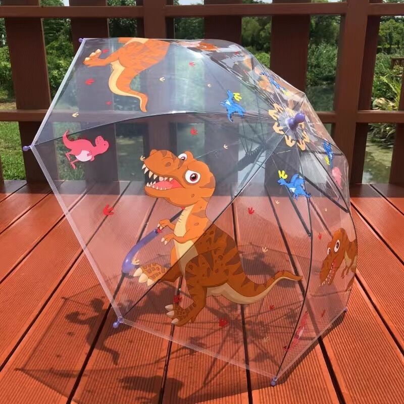 Dječji proziran kišobran – tema vatrogasnog auta i inženjerskog tima, karikatura dizajn, plastični okvir, držač i šipka