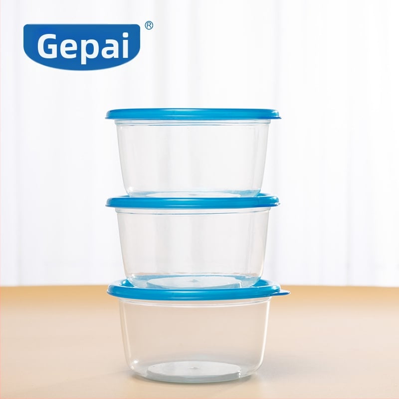 Gepai Plastová nádoba do chladničky s viečkom, guľatý tvar, 301–500 ml, zachovanie čerstvosti, vhodná do mikrovlnky