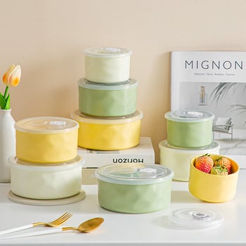 Κεραμικό μπολ συντήρησης φρεσκάδας με καπάκι, ασφαλές για μικροκύματα, στρογγυλό, 301–500 ml, κουτί γευμάτων