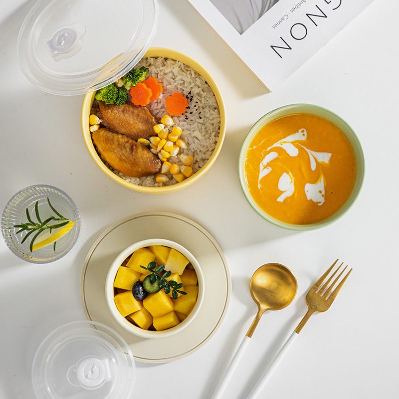 Κεραμικό μπολ συντήρησης φρεσκάδας με καπάκι, ασφαλές για μικροκύματα, στρογγυλό, 301–500 ml, κουτί γευμάτων