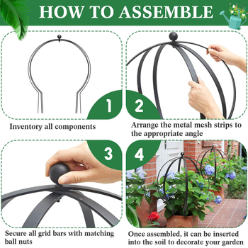 Cadru metalic pentru plante cățărătoare cu design decorativ sferic, protecție împotriva căderilor și opțiuni de personalizare