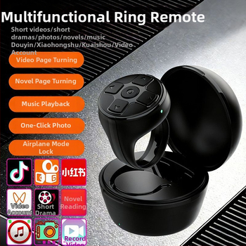 Bluetooth kruhový prsteň diaľkový pre smartphone s nabíjacím puzdrom, ovládanie fotoaparátu a selfie, kompatibilné s Douyin; Model K06; ABS; 120 mAh; Rozmery 43×34 mm