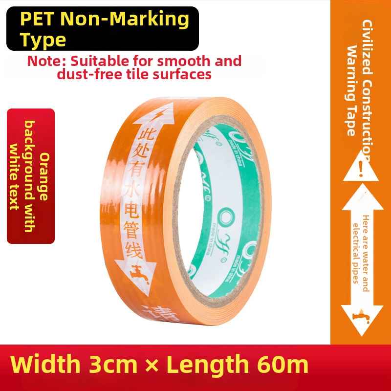Víz- és elektromos jelölő szalag, PVC alap, vastagság 0,15 mm, magas viszkozitás, nyom nélkül, azonosítási figyelmeztetés