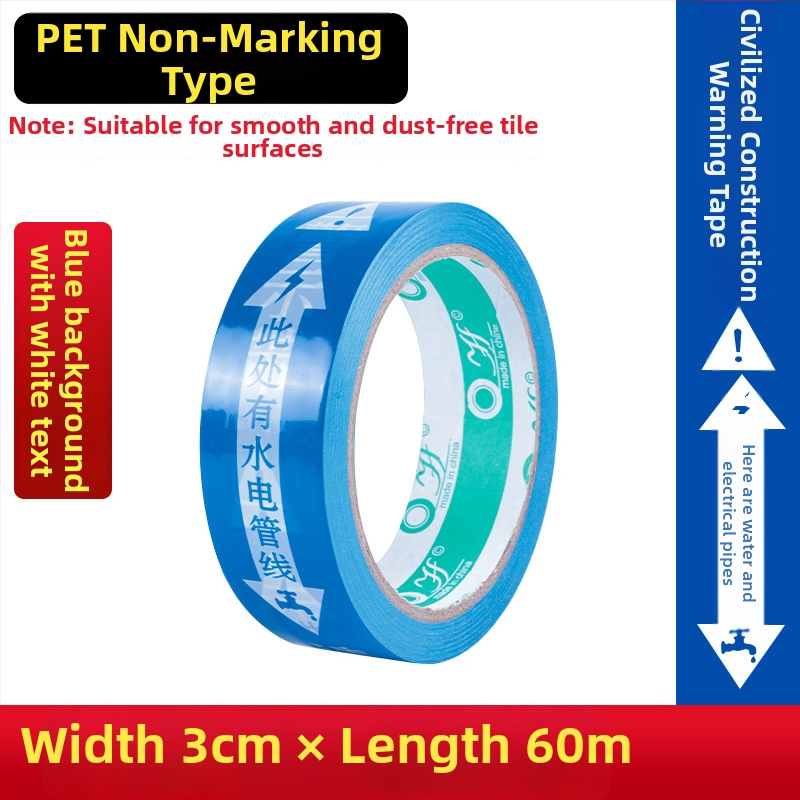 Víz- és elektromos jelölő szalag, PVC alap, vastagság 0,15 mm, magas viszkozitás, nyom nélkül, azonosítási figyelmeztetés