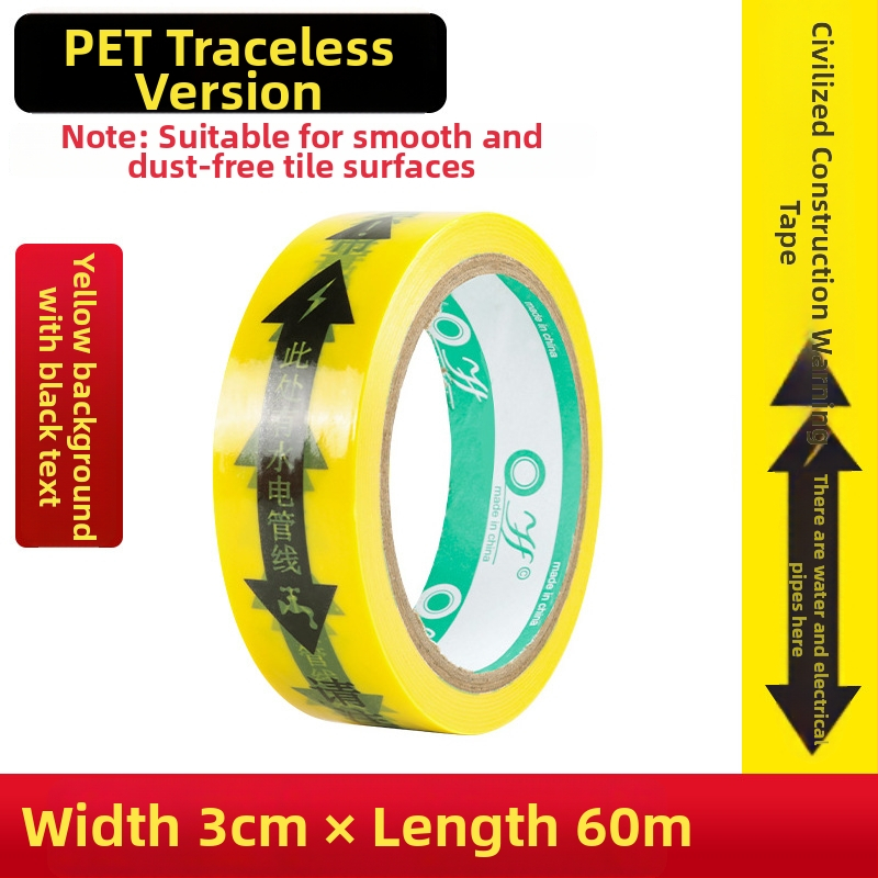 Víz- és elektromos jelölő szalag, PVC alap, vastagság 0,15 mm, magas viszkozitás, nyom nélkül, azonosítási figyelmeztetés