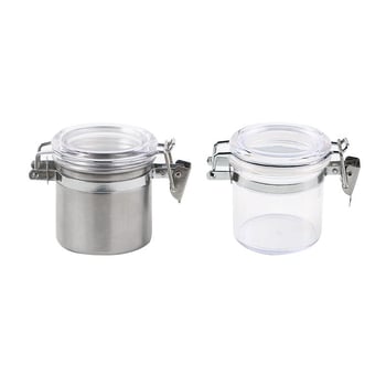 Nerđajući čelik mini hermetički spremnik s okruglim oblikom, kapacitet ispod 300 ml, moderni minimalistički dizajn.