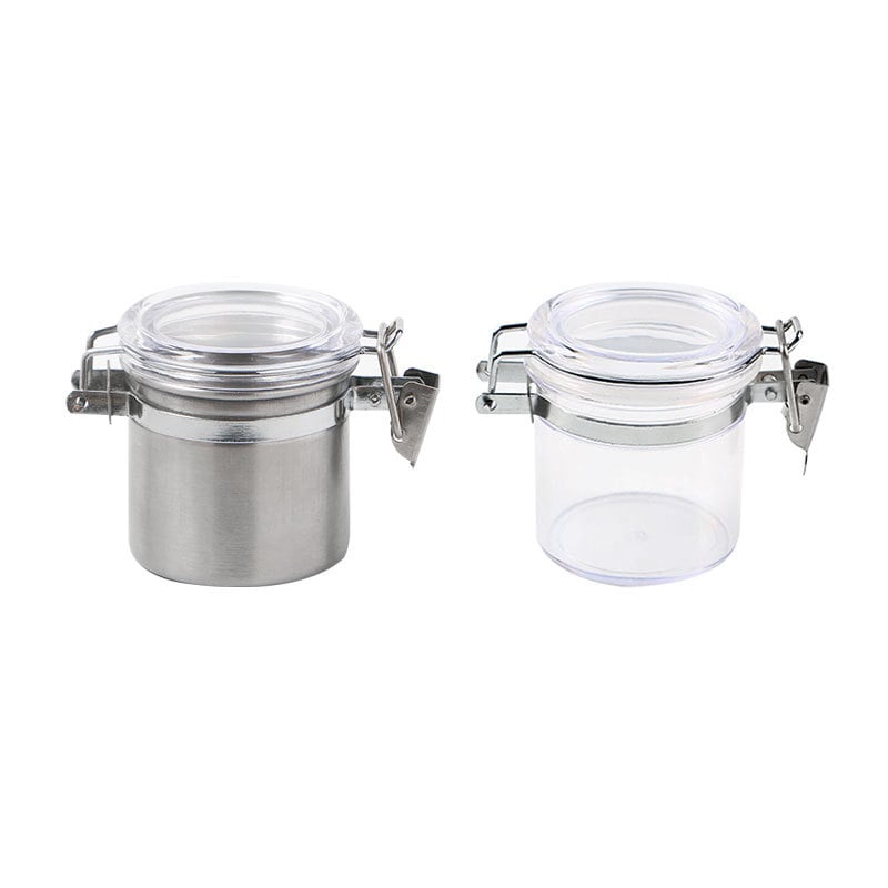 Nerđajući čelik mini hermetički spremnik s okruglim oblikom, kapacitet ispod 300 ml, moderni minimalistički dizajn.