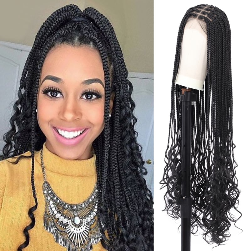 Perucă cu dantelă completă, stil exotic pentru femei, croșetată parțial manual, nu poate fi vopsită, fibră sintetică din mătase la temperaturi înalte