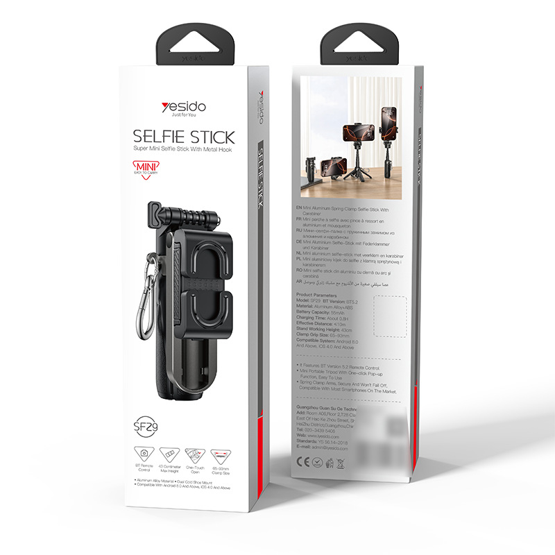 Yesido Baston selfie portabil cu Bluetooth, stabilizare, extensie, trepied, corp din ABS