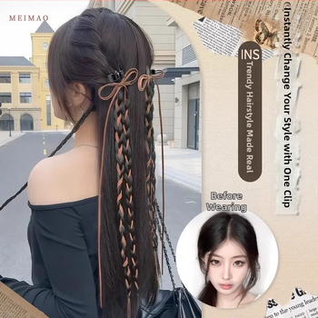 Perucă cu coadă de cal și funda – Bow wig ponytail, pentru femei, fără vopsire și fără permanent
