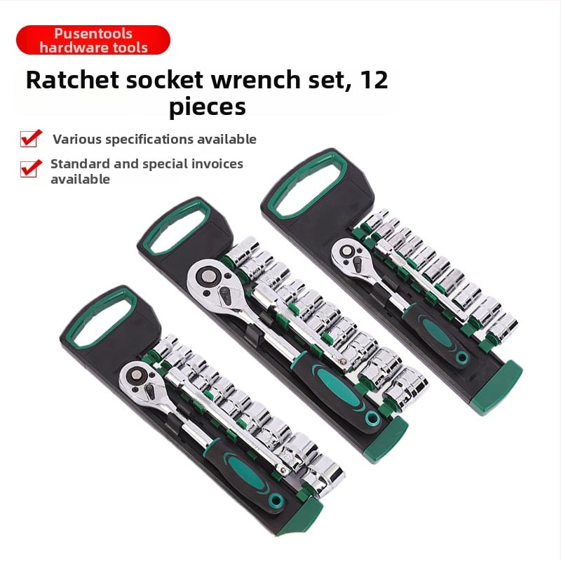 12-dijelni set ključeva s ratchetom, 24 zuba, vanjski šesterokutni nastavci, od karbonske čelika