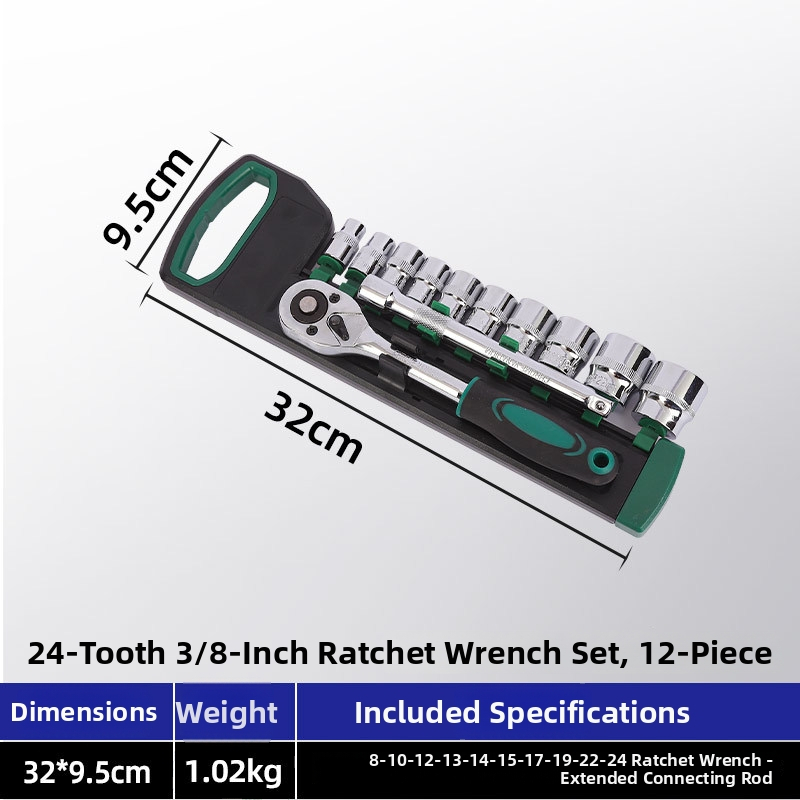 12-dijelni set ključeva s ratchetom, 24 zuba, vanjski šesterokutni nastavci, od karbonske čelika