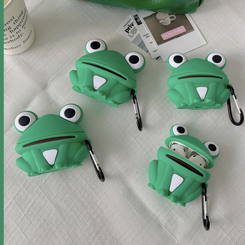 Silikonska zaštitna futrola za AirPods s dizajnom žabe i 3D reljefom, kompatibilna s AirPods (1/2/3 i Pro), mekani omotač, crtani stil, prilagodljivo