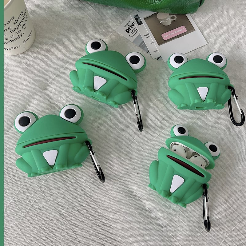Silikonska zaštitna futrola za AirPods s dizajnom žabe i 3D reljefom, kompatibilna s AirPods (1/2/3 i Pro), mekani omotač, crtani stil, prilagodljivo