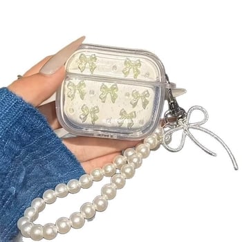 AirPods futrola od TPU, uzor mašne, ručno izrađene perle, univerzalni stil, prilagodljivo