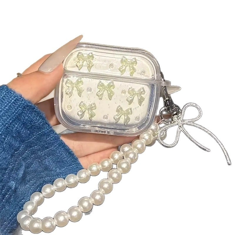 AirPods futrola od TPU, uzor mašne, ručno izrađene perle, univerzalni stil, prilagodljivo