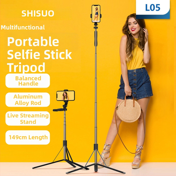 L05 Bluetooth Selfie Tyč Tripod s antišokovou stabilizáciou, ABS+ hliníková zliatina, Bluetooth diaľkové ovládanie súčasťou