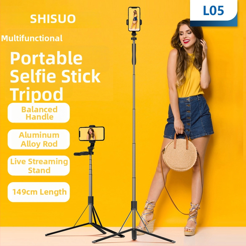 L05 Bluetooth Selfie Tyč Tripod s antišokovou stabilizáciou, ABS+ hliníková zliatina, Bluetooth diaľkové ovládanie súčasťou