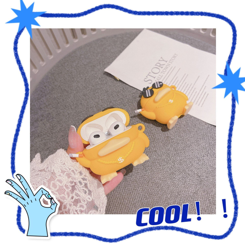 Zaštitni kućište za AirPods Pro 2./3./4. generacije – Cartoon Psyduck sa sunčanim naočalama, PVC, reljefno, prijenosno, mogućnost prilagodbe