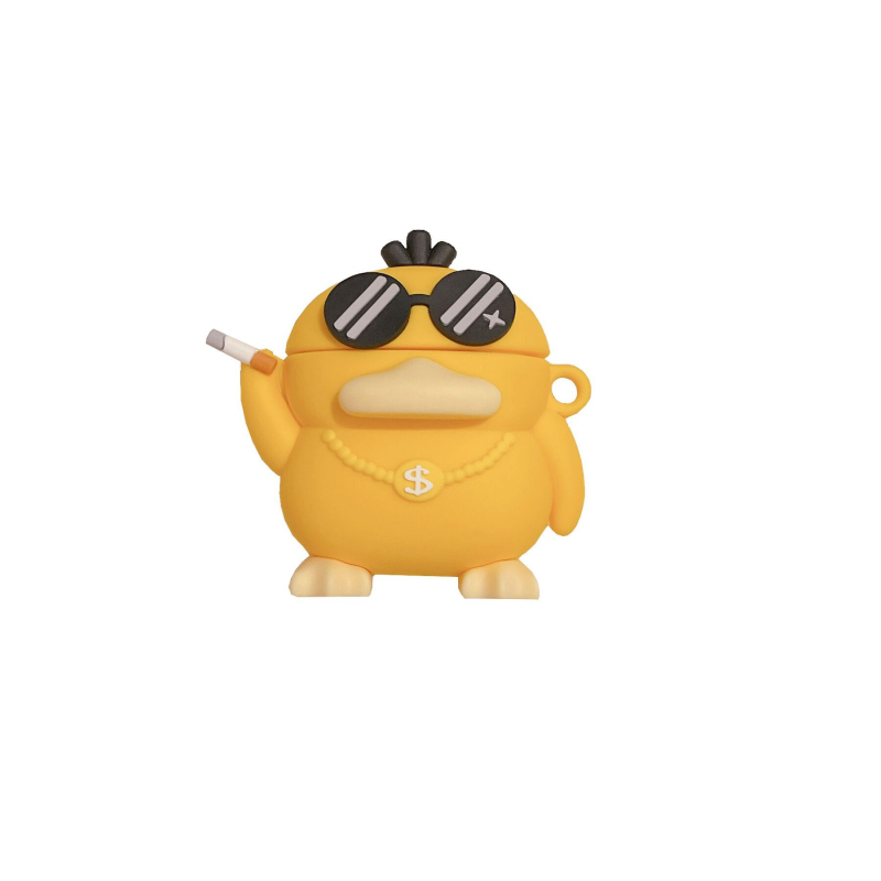 Zaštitni kućište za AirPods Pro 2./3./4. generacije – Cartoon Psyduck sa sunčanim naočalama, PVC, reljefno, prijenosno, mogućnost prilagodbe