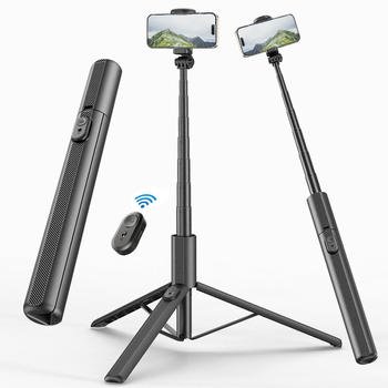 Selfie stick cu trepied și telecomandă Bluetooth încorporată, construcție din aliaj de aluminiu, telecomandă inclusă, compatibilitate universală, suport pentru personalizare