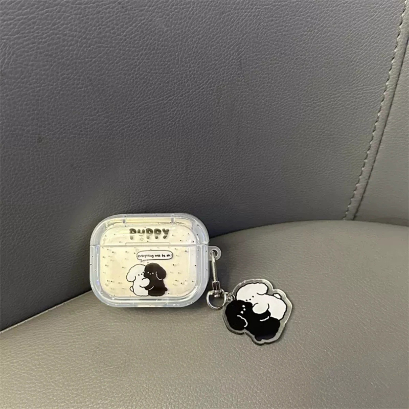 Kućište za AirPods za AirPods 1/2/3 i Pro 2 - Slatki dizajn šteneta, TPU, prijenosna mekana futrola, poluprozirna, završni sloj spreja