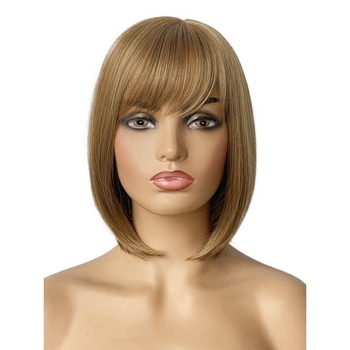 Qimonsi Duga ravna perika s kosim bangs, visokotemperaturna vlakna, prirodan ton kože, može se bojiti, model 8568