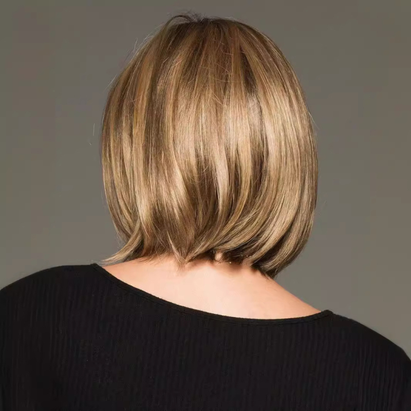 Qimonsi Duga ravna perika s kosim bangs, visokotemperaturna vlakna, prirodan ton kože, može se bojiti, model 8568