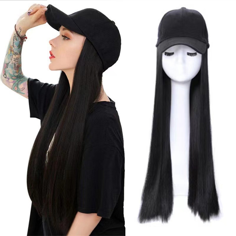 Sapkás paróka, hosszú egyenes haj, hőálló szálak, teljes fejfedés, festhető
