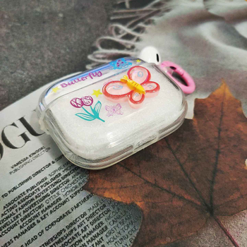 TPU prozirno mekano kućište za Apple AirPods (1./2. generacija) s prugastim 3D uzorkom leptira i cvijeća